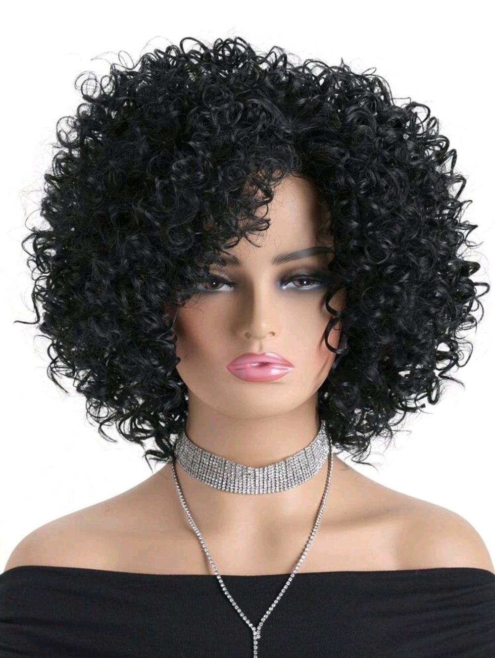 12 Inch Black Afro Kinky Curly Synthetic Hair Wig With Side Bangs